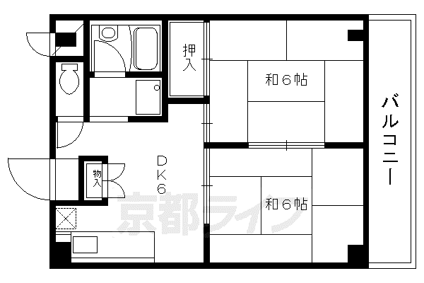 阪急電鉄京都線 西院駅(阪急) 徒歩4分 4階建 築34年(2DK/2階)の間取り写真