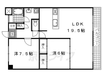 山陰本線 嵯峨嵐山駅 徒歩9分 6階建 築41年(2SLDK/5階)の間取り写真