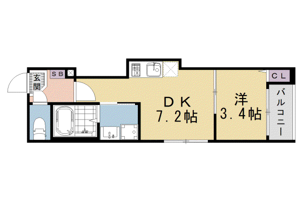 SHIN RESIDENCE 京都(1DK/2階)の間取り写真