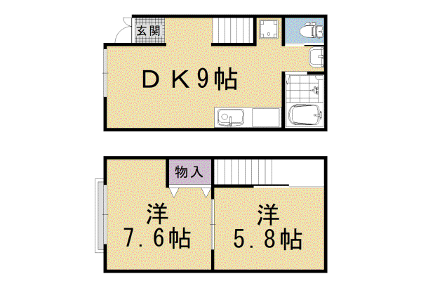 山陰本線 丹波口駅 徒歩8分 2階建 築24年(2LDK/1階)の間取り写真