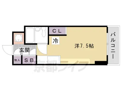 京都市東西線 太秦天神川駅 徒歩10分 4階建 築37年(1K/2階)の間取り写真