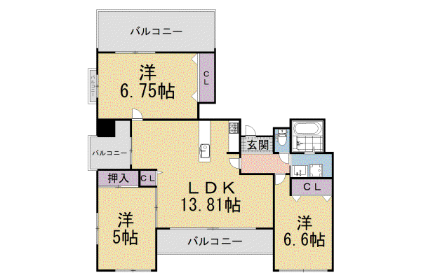 京阪電気鉄道京阪線 樟葉駅 徒歩15分 4階建 築36年(3LDK/3階)の間取り写真