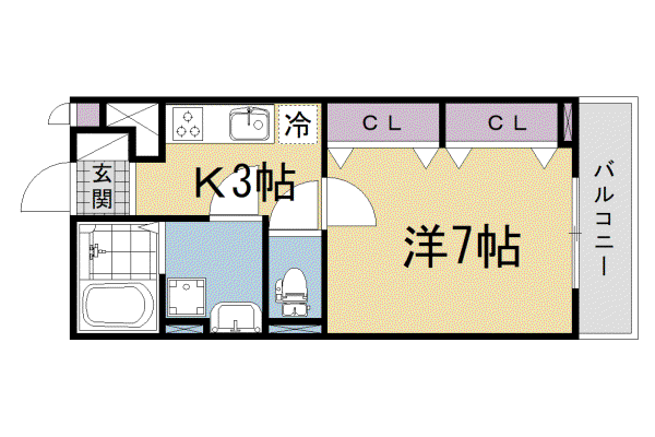 近鉄京都線 富野荘駅 徒歩5分 3階建 新築(1K/2階)の間取り写真