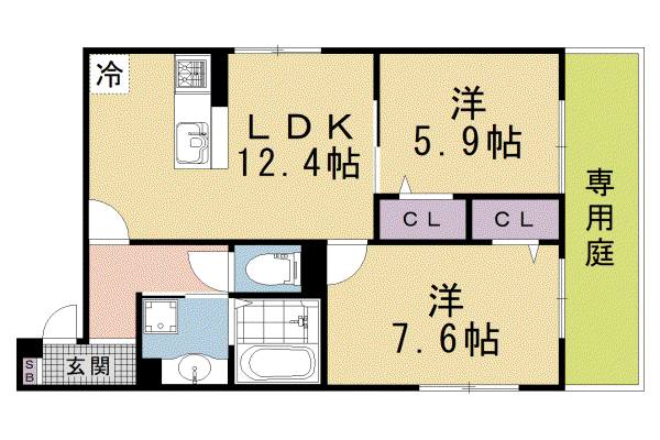 D-ROOM上京区米屋町ハイツ(2LDK/1階)の間取り写真
