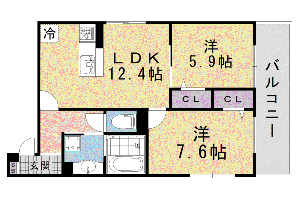 D-ROOM上京区米屋町ハイツ(2LDK/3階)の間取り写真