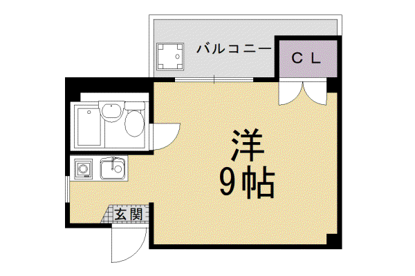 山陰本線 太秦駅(ＪＲ) 徒歩7分 3階建 築36年(1K/2階)の間取り写真