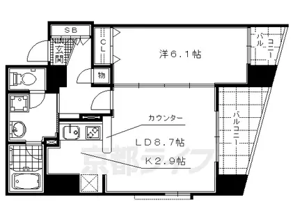 阪急電鉄京都線 西院駅(阪急) 徒歩13分 11階建 築20年(1LDK/5階)の間取り写真