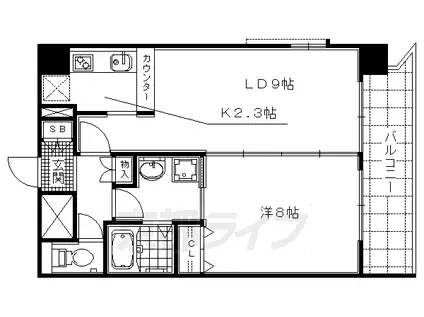 阪急電鉄京都線 西院駅(阪急) 徒歩13分 11階建 築20年(1LDK/7階)の間取り写真