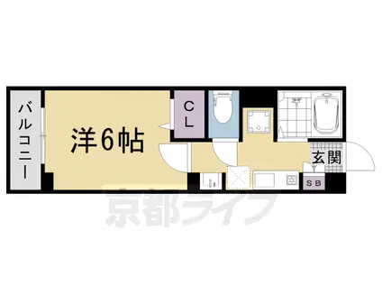 山陰本線 二条駅 徒歩3分 7階建 築23年(1K/6階)の間取り写真