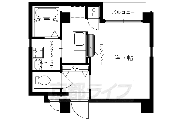 阪急電鉄京都線 西院駅(阪急) 徒歩3分 3階建 築23年(1K/3階)の間取り写真