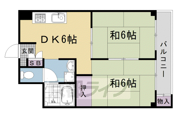 阪急電鉄京都線 西京極駅 徒歩5分 8階建 築53年(2DK/1階)の間取り写真