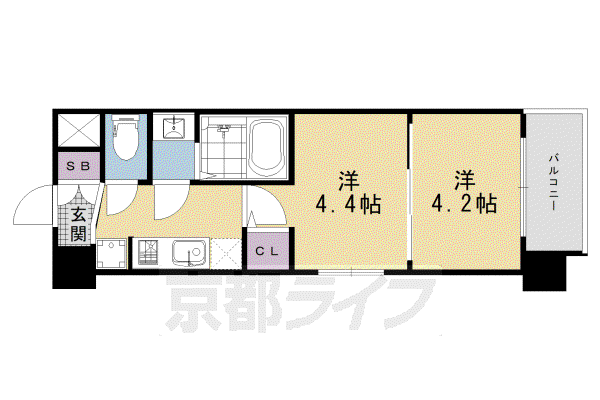 東海道本線 京都駅 徒歩10分 7階建 新築(2K/2階)の間取り写真