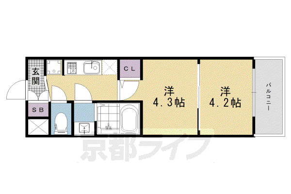 東海道本線 京都駅 徒歩10分 7階建 新築(2K/2階)の間取り写真