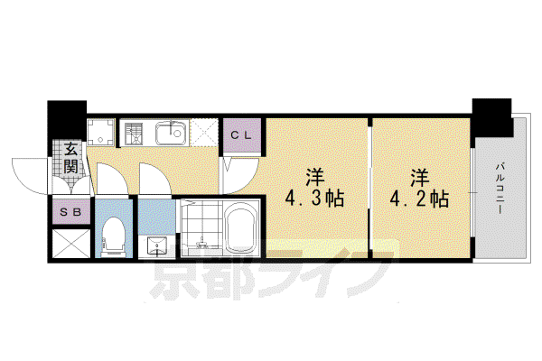 東海道本線 京都駅 徒歩10分 7階建 新築(2K/3階)の間取り写真