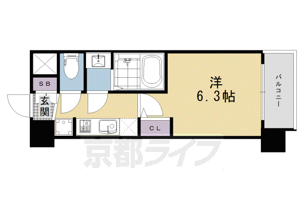 東海道本線 京都駅 徒歩10分 7階建 新築(1K/5階)の間取り写真