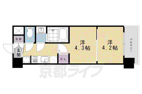東海道本線 京都駅 徒歩10分 7階建 新築(2K/2階)の間取り写真