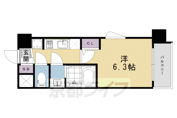 東海道本線 京都駅 徒歩10分 7階建 新築(1K/3階)の間取り写真