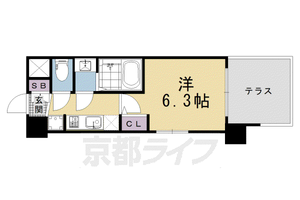 東海道本線 京都駅 徒歩10分 7階建 新築(1K/1階)の間取り写真