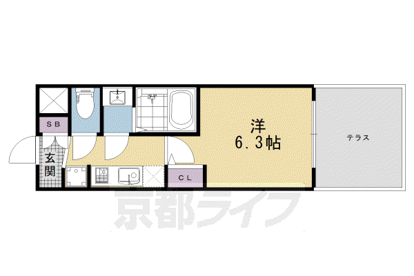 東海道本線 京都駅 徒歩10分 7階建 新築(1K/1階)の間取り写真