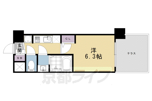 東海道本線 京都駅 徒歩10分 7階建 新築(1K/1階)の間取り写真