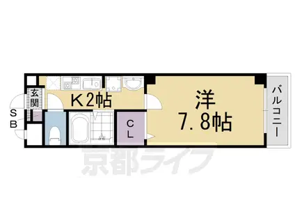 山陰本線 二条駅 徒歩7分 3階建 築22年(1K/2階)の間取り写真