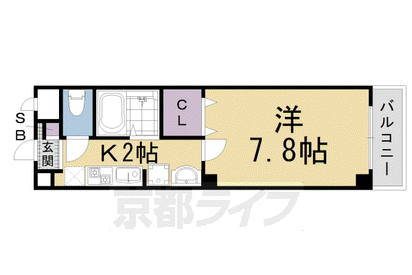 山陰本線 二条駅 徒歩7分 3階建 築23年(1K/3階)の間取り写真