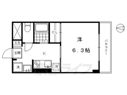 東海道本線 西大路駅 徒歩7分 3階建 築38年(1K/2階)の間取り写真