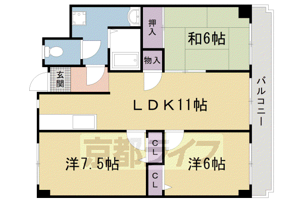 山陰本線 花園駅(京都) 徒歩8分 4階建 築35年(3LDK/4階)の間取り写真
