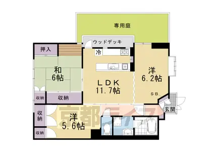 阪急電鉄京都線 西院駅(阪急) 徒歩7分 4階建 築44年(3LDK/1階)の間取り写真