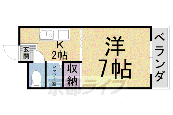 山陰本線 円町駅 徒歩10分 5階建 築46年(1K/4階)の間取り写真