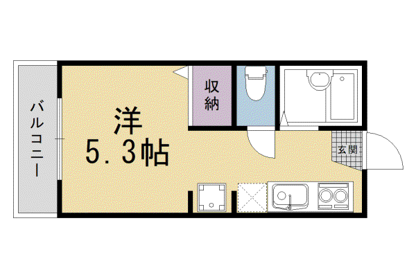 阪急電鉄嵐山線 松尾大社駅 徒歩8分 2階建 築33年(ワンルーム/2階)の間取り写真