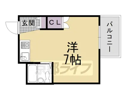 阪急電鉄京都線 大宮駅(京都) 徒歩5分 5階建 築38年(ワンルーム/2階)の間取り写真