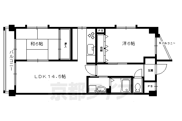 山陰本線 太秦駅(ＪＲ) 徒歩9分 5階建 築23年(2LDK/3階)の間取り写真