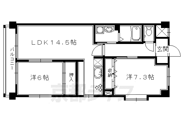 山陰本線 太秦駅(ＪＲ) 徒歩9分 5階建 築23年(2LDK/3階)の間取り写真