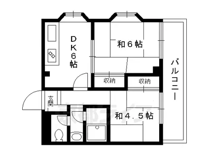 山陰本線 円町駅 徒歩5分 7階建 築48年(2DK/3階)の間取り写真