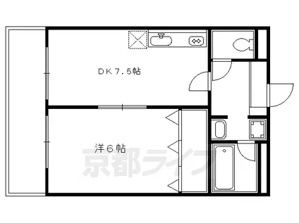 山陰本線 円町駅 徒歩5分 7階建 築48年(1DK/2階)の間取り写真