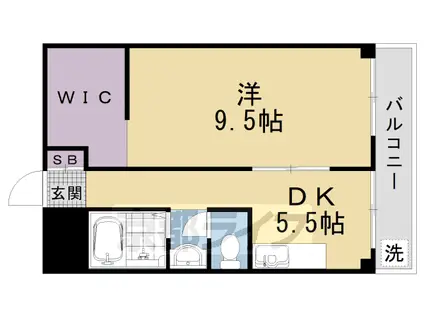 山陰本線 円町駅 徒歩5分 7階建 築48年(1LDK/3階)の間取り写真