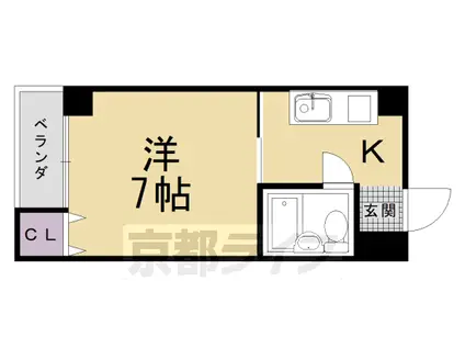 阪急電鉄京都線 西院駅(阪急) 徒歩9分 2階建 築43年(1K/2階)の間取り写真