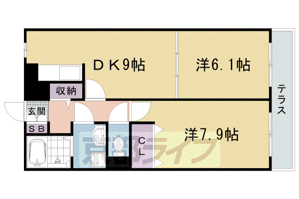 山陰本線 太秦駅(ＪＲ) 徒歩14分 2階建 築22年(2LDK/1階)の間取り写真