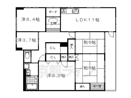 山陰本線 太秦駅(ＪＲ) 徒歩14分 2階建 築22年(4SLDK/1階)の間取り写真