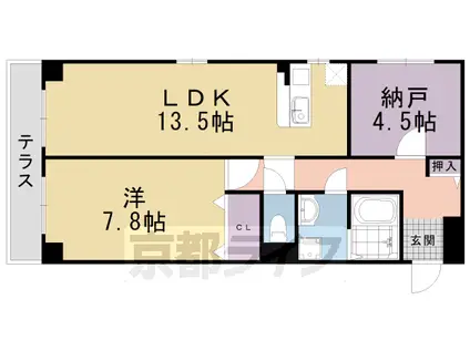 山陰本線 太秦駅(ＪＲ) 徒歩14分 2階建 築22年(2LDK/1階)の間取り写真