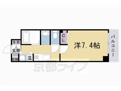 山陰本線 円町駅 徒歩5分 6階建 築22年(1K/6階)の間取り写真