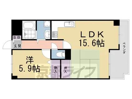 コスモ御池通(1LDK/3階)の間取り写真