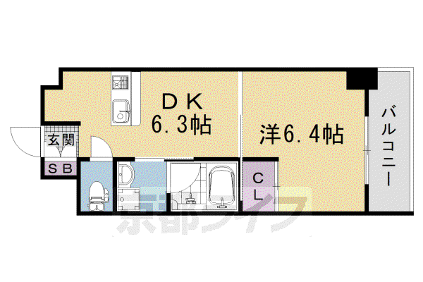 山陰本線 丹波口駅 徒歩12分 11階建 築22年(1DK/11階)の間取り写真