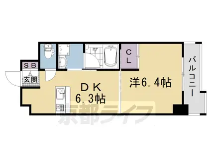 山陰本線 丹波口駅 徒歩12分 11階建 築21年(1DK/6階)の間取り写真