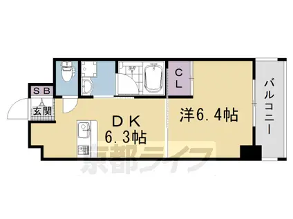 山陰本線 丹波口駅 徒歩12分 11階建 築22年(1DK/7階)の間取り写真
