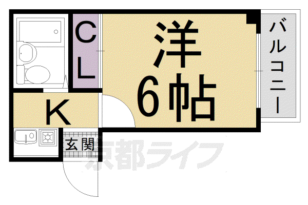 山陰本線 円町駅 徒歩7分 5階建 築37年(1K/2階)の間取り写真