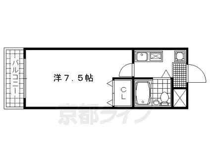 山陰本線 円町駅 徒歩10分 5階建 築34年(1K/5階)の間取り写真