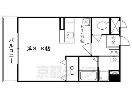 山陰本線 円町駅 徒歩3分 5階建 築21年(1K/2階)の間取り写真
