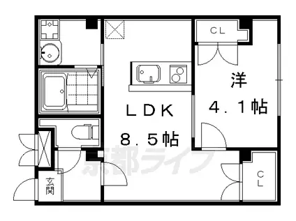 阪急電鉄京都線 大宮駅(京都) 徒歩12分 5階建 築37年(1LDK/1階)の間取り写真